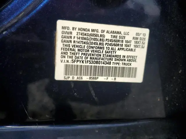 2013 HONDA RIDGELINE RTL  