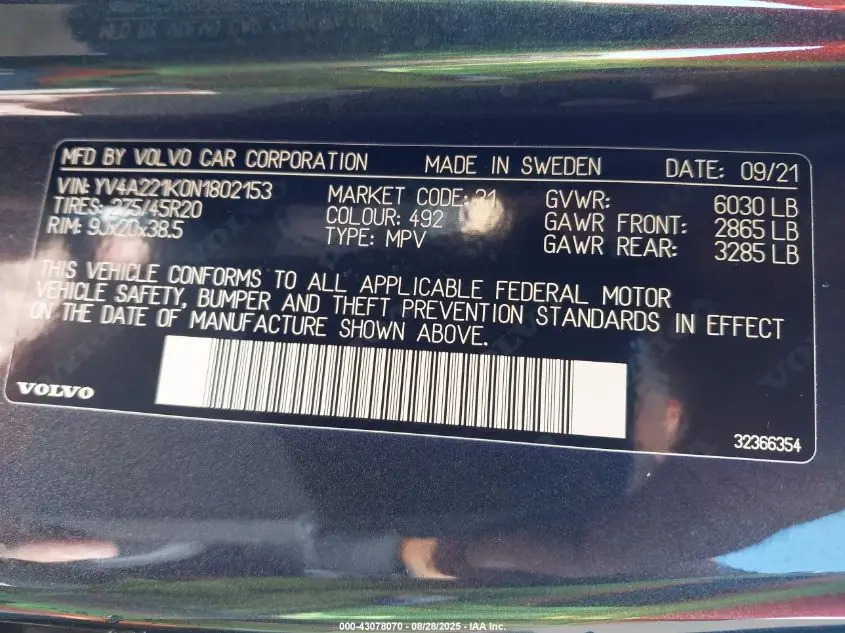 2022 VOLVO XC90 T6 MOMENTUM 6 PASSENGER