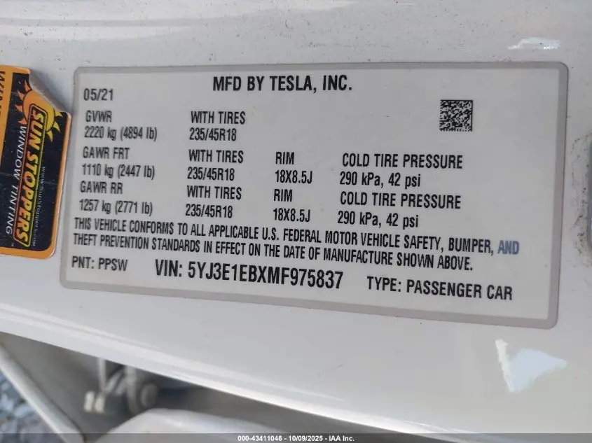 2021 TESLA MODEL 3 LONG RANGE DUAL MOTOR ALL-WHEEL DRIVE