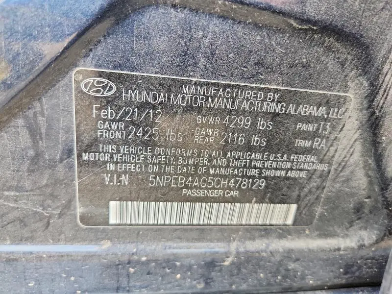 2012 HYUNDAI SONATA   