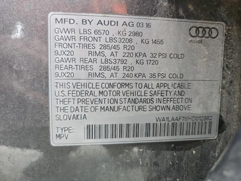 2017 AUDI Q7 PREMIUM PLUS  