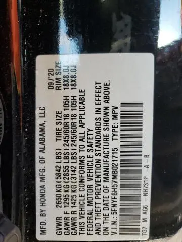 2021 HONDA PILOT EXL  