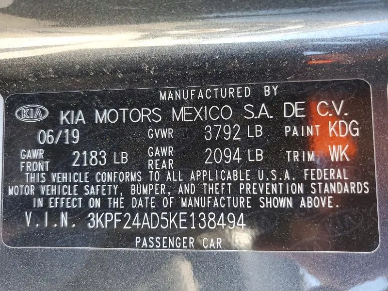 2019 KIA FORTE LXS  