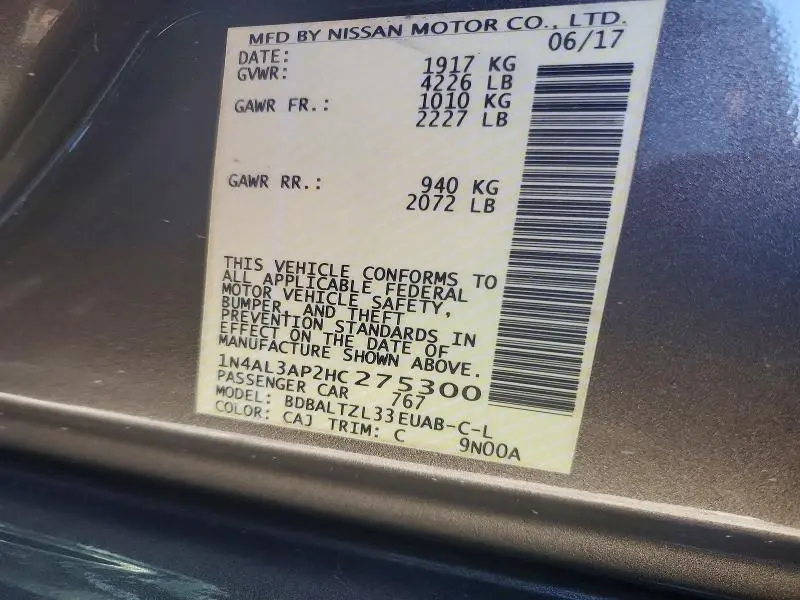 2017 NISSAN ALTIMA 2.5  