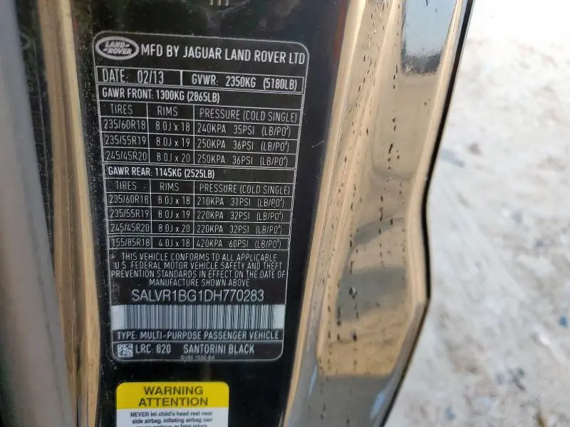 2013 LAND ROVER RANGE ROVER EVOQUE PURE PREMIUM  