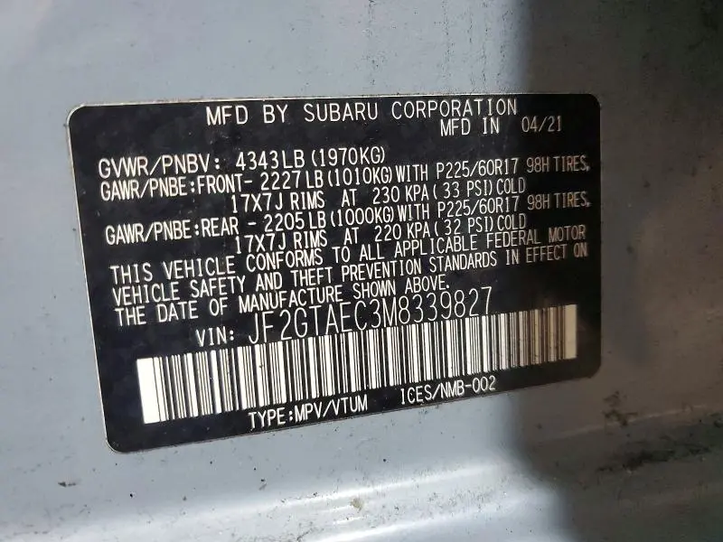 2021 SUBARU CROSSTREK PREMIUM  