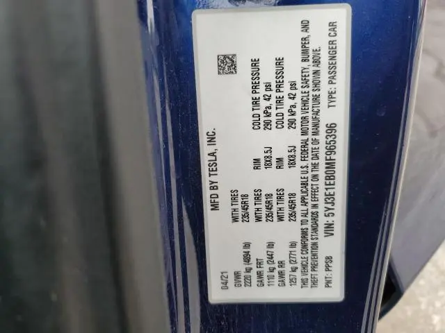 2021 TESLA MODEL 3   