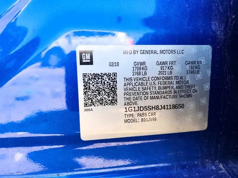 2018 CHEVROLET SONIC LT  