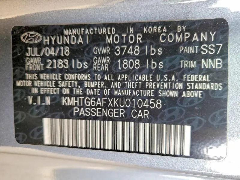 2019 HYUNDAI VELOSTER 2.0L  