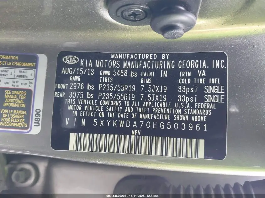 2014 KIA SORENTO LIMITED V6