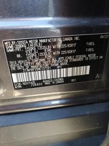 2021 TOYOTA RAV4 XLE  