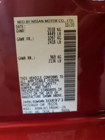 2021 NISSAN ALTIMA SV  