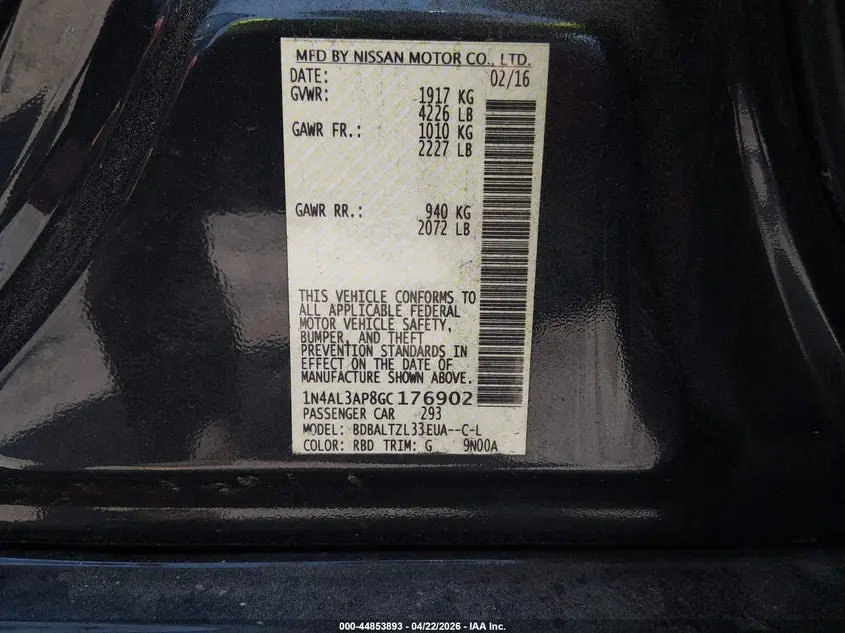 2016 NISSAN ALTIMA 2.5 SL