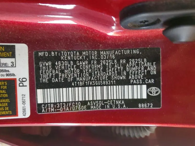 2016 TOYOTA CAMRY LE  
