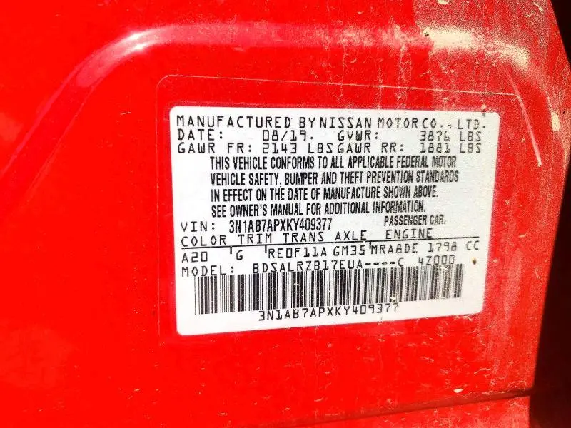 2019 NISSAN SENTRA SR  