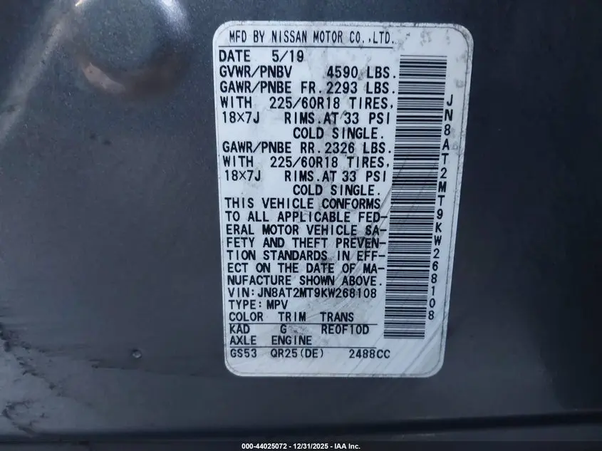 2019 NISSAN ROGUE SV