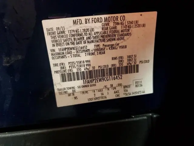 2012 FORD TAURUS SEL  