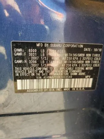 2019 SUBARU ASCENT LIMITED  