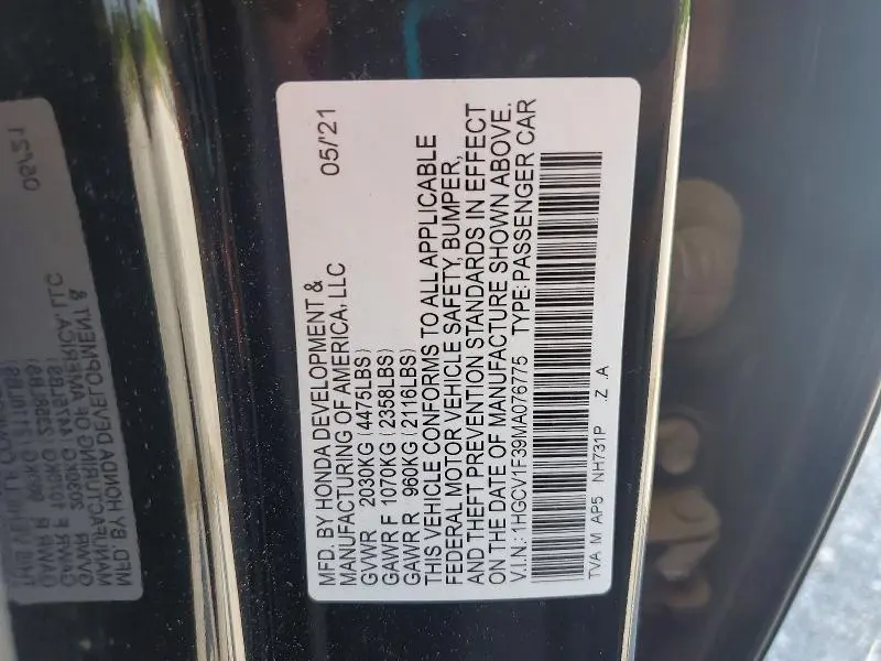 2021 HONDA ACCORD SPORT  