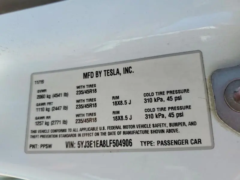 2020 TESLA MODEL 3   