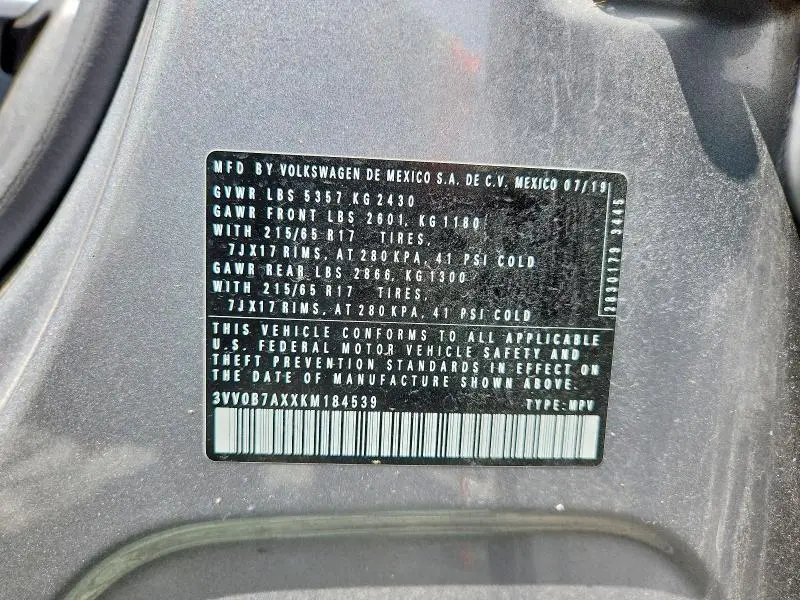 2019 VOLKSWAGEN TIGUAN S  
