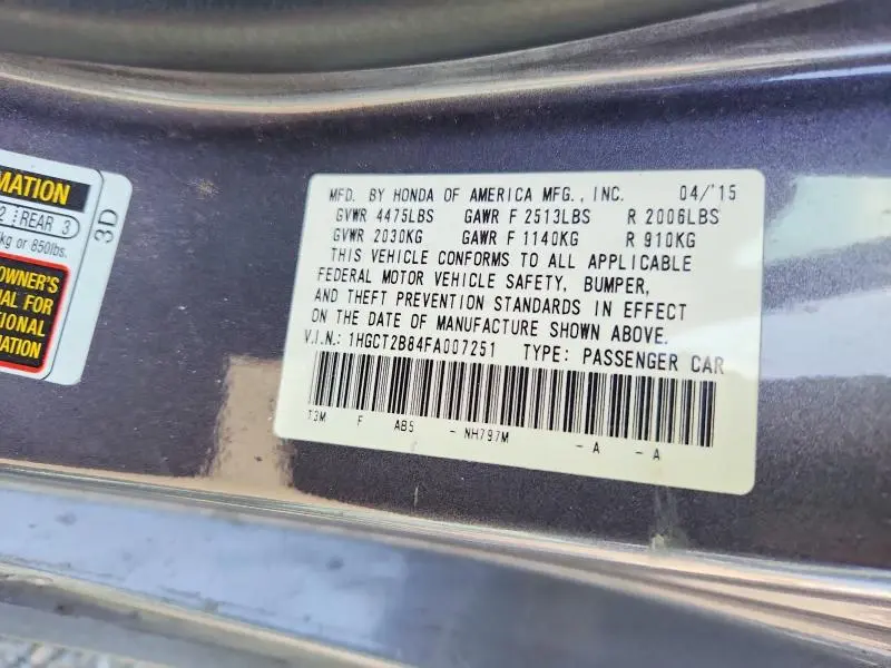 2015 HONDA ACCORD EXL  