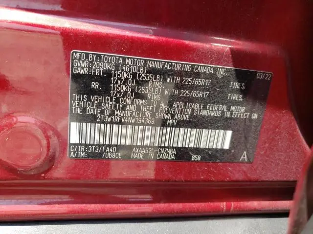 2022 TOYOTA RAV4 XLE  