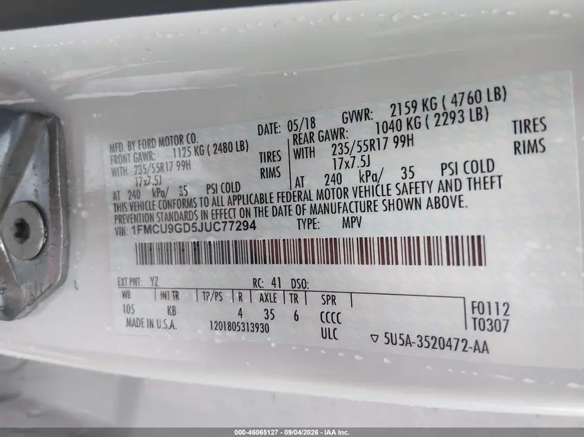 2018 FORD ESCAPE SE