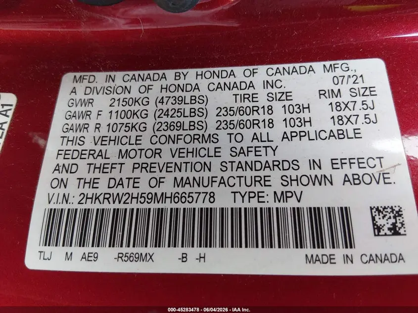 2021 HONDA CR-V AWD EX
