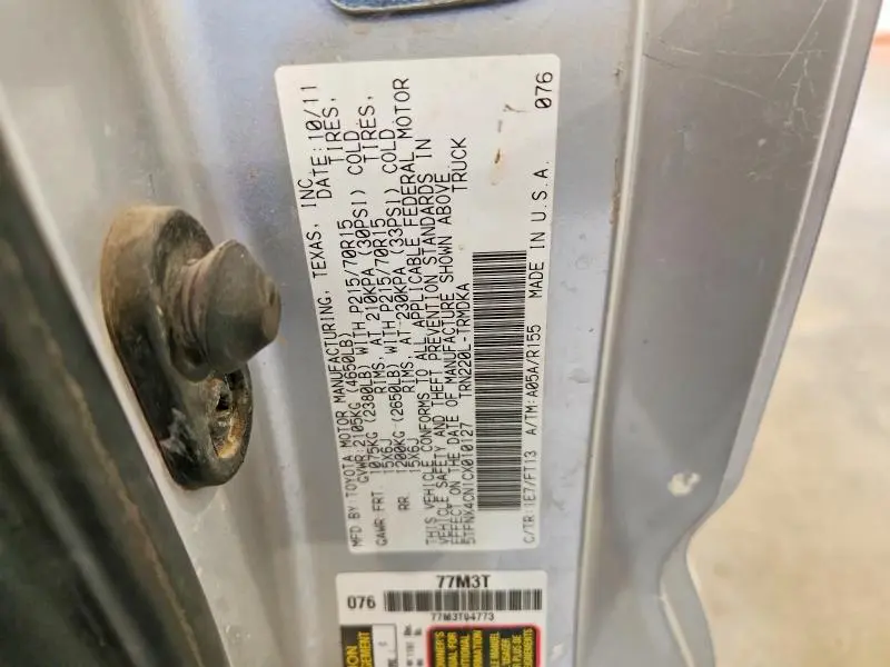 2012 TOYOTA TACOMA BASE  