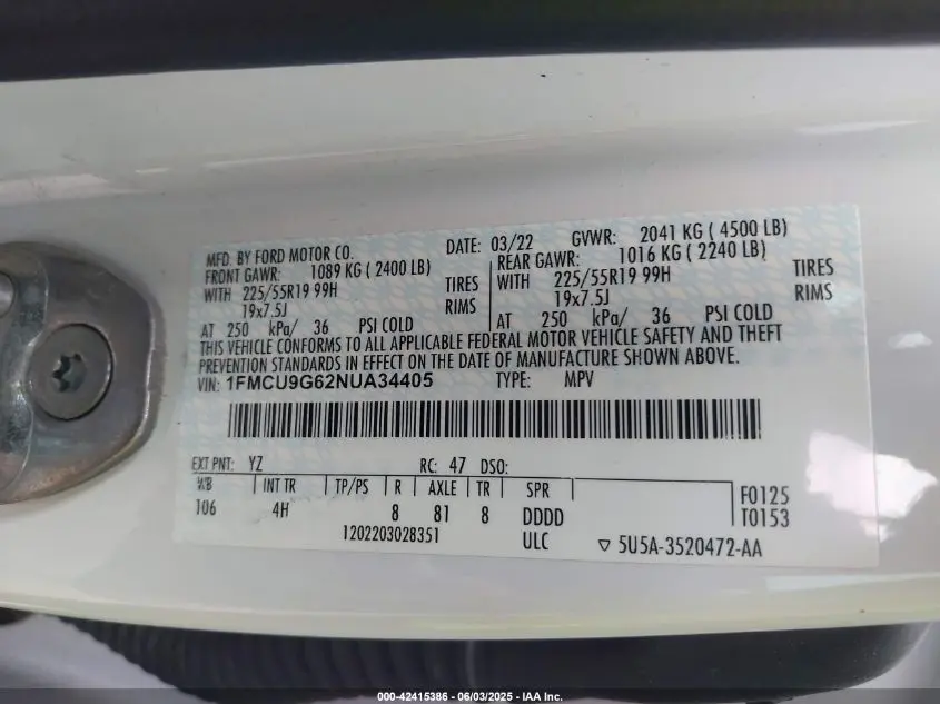 2022 FORD ESCAPE SE
