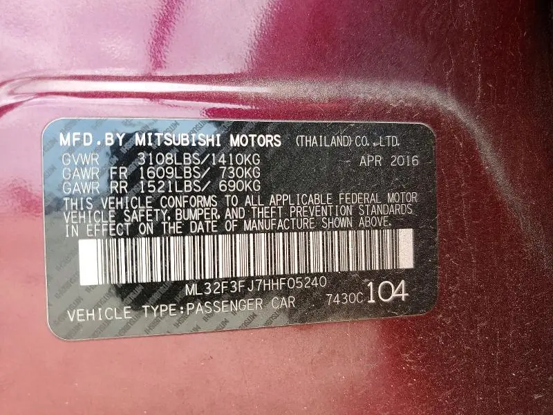 2017 MITSUBISHI MIRAGE G4 ES  