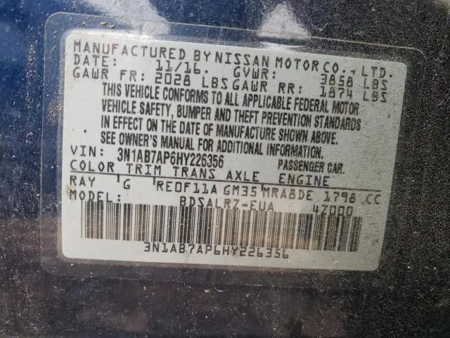 2017 NISSAN SENTRA S  