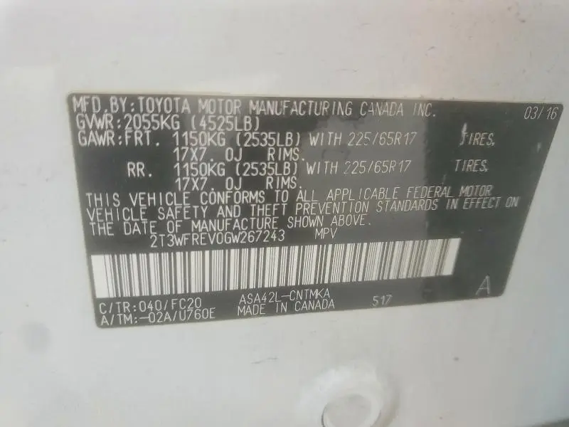 2016 TOYOTA RAV4 XLE  