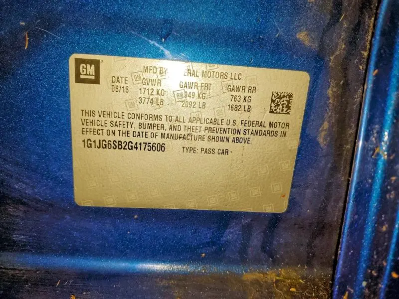 2016 CHEVROLET SONIC RS  