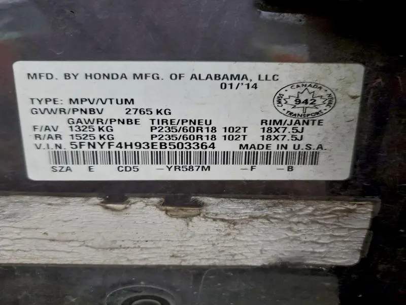 2014 HONDA PILOT TOURING  