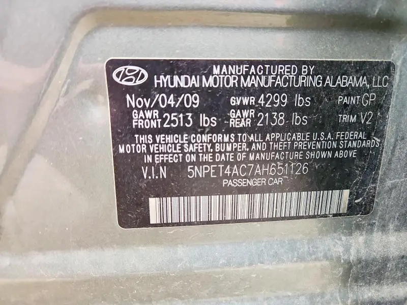 2010 HYUNDAI SONATA GLS  