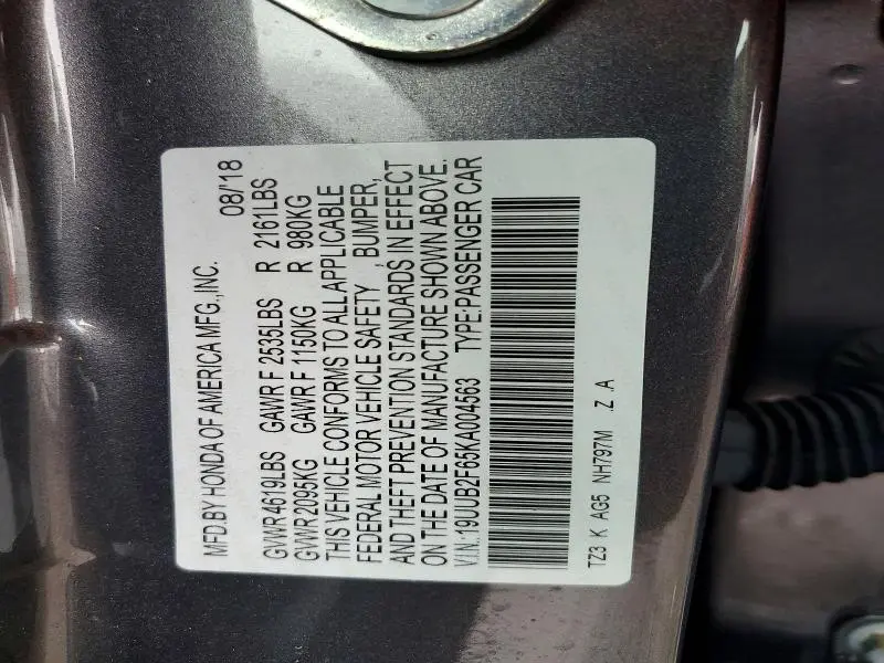 2019 ACURA TLX TECHNOLOGY  