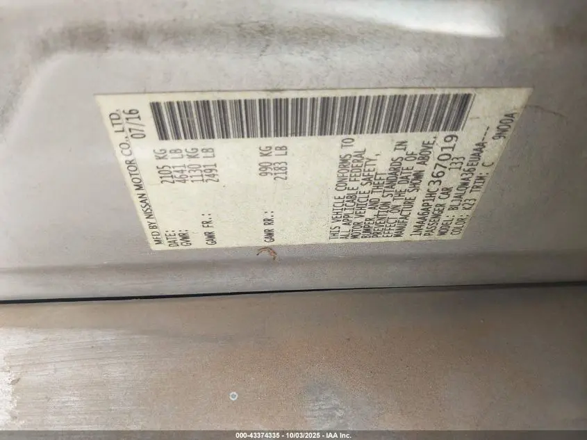 2017 NISSAN MAXIMA 3.5 PLATINUM/3.5 S/3.5 SL/3.5 SR/3.5 SV