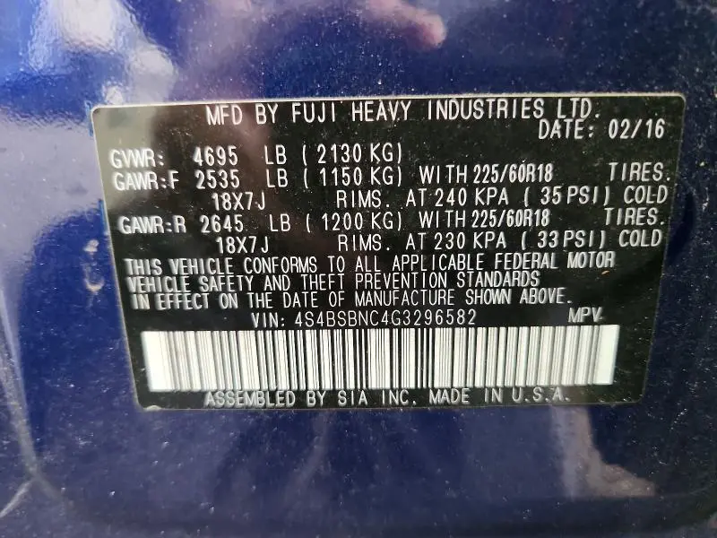 2016 SUBARU OUTBACK 2.5I LIMITED  