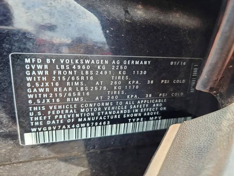 2016 VOLKSWAGEN TIGUAN S  
