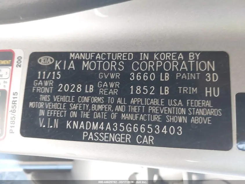 2016 KIA RIO LX
