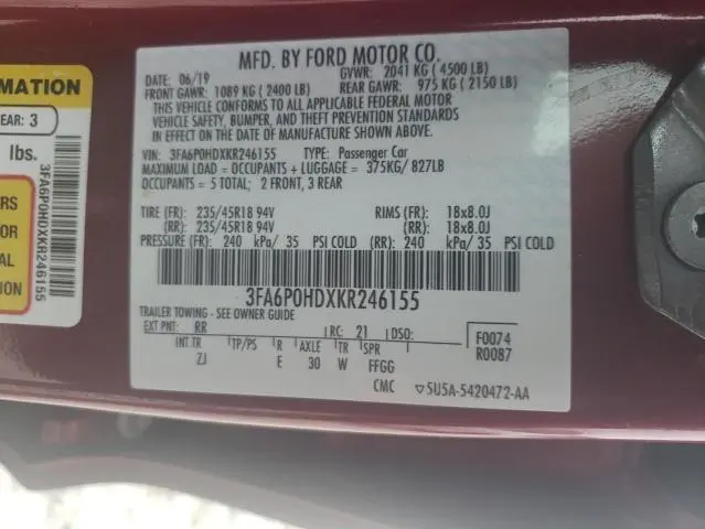 2019 FORD FUSION SE  