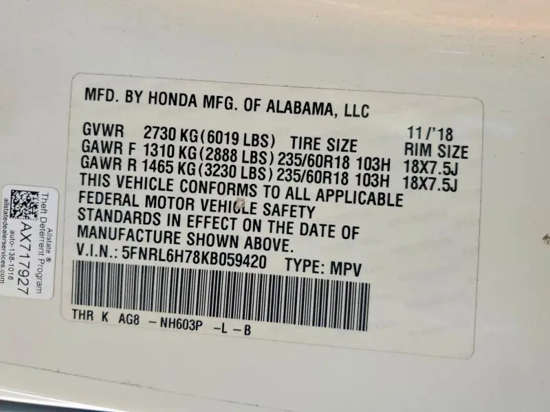 2019 HONDA ODYSSEY EXL  