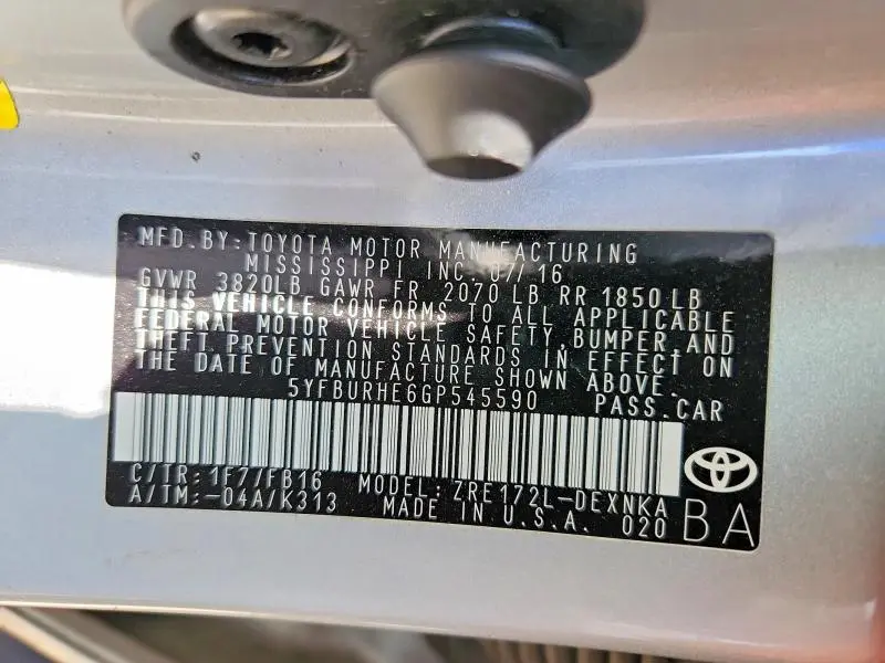 2016 TOYOTA COROLLA LE  
