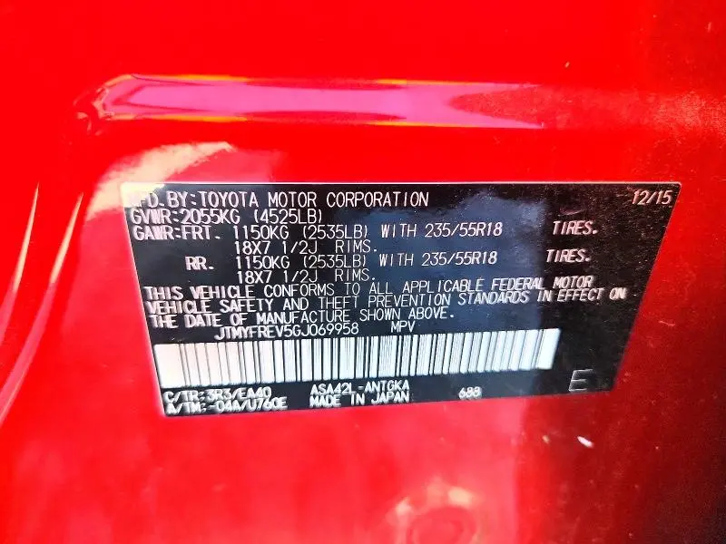 2016 TOYOTA RAV4 LIMITED  