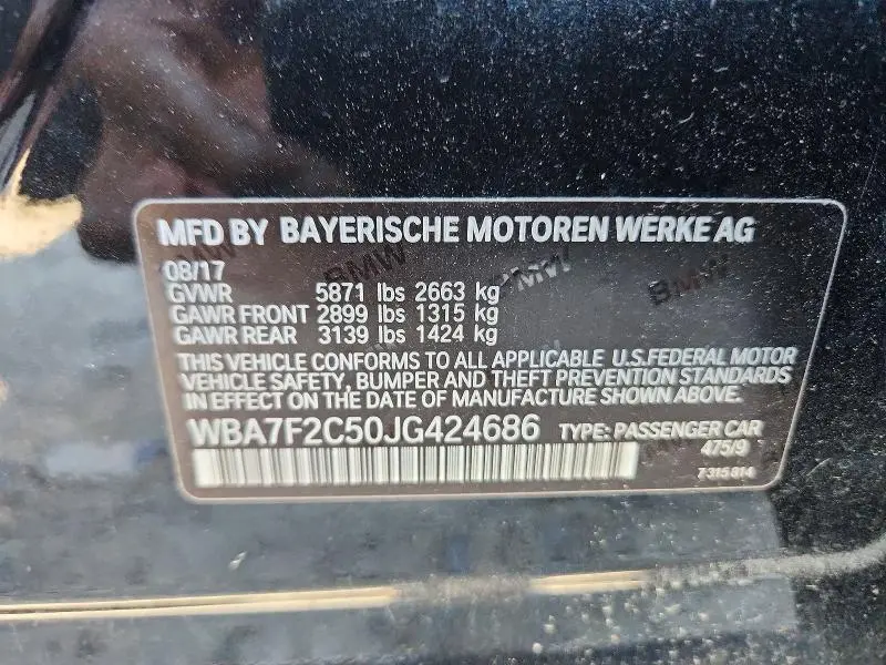 2018 BMW 750 XI  