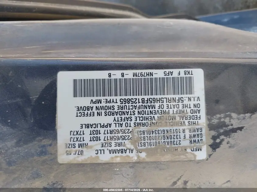 2015 HONDA ODYSSEY EX-L