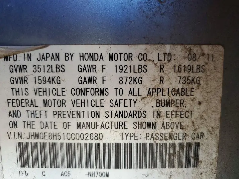 2012 HONDA FIT SPORT  