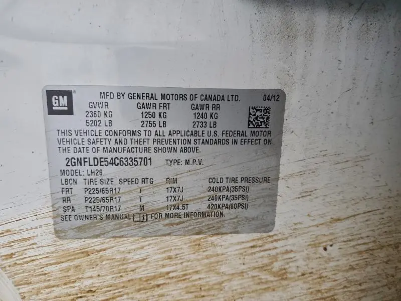 2012 CHEVROLET EQUINOX LT  